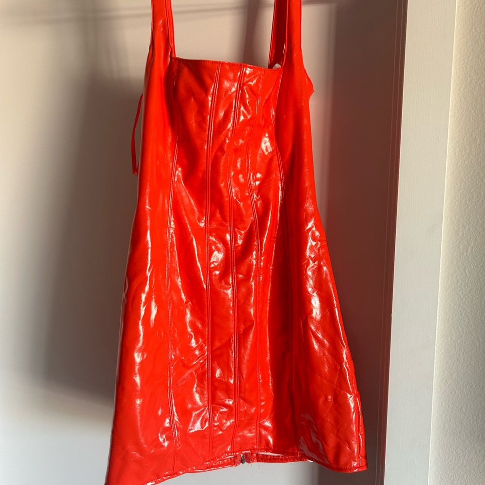 Missguided orange vinyl party dress